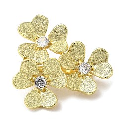 Rack Plating Brass Micro Pave Clear Cubic Zirconia Twister Clasps, Cadmium Free & Lead Free, Long-Lasting Plated, Flower, Golden, 26.5x27x12mm, Hole: 1.2mm, Inner Diameter: 12.5x7mm(KK-F863-05G)