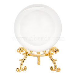 Round K9 Glass Ball, with Iron Tray Pedestal, Perfect Home Decoration, Clear, 80mm(AJEW-GA0001-59)