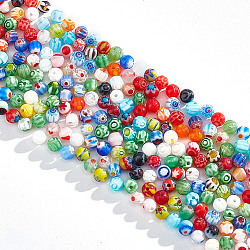 4 Strands Handmade Millefiori Glass Round Bead Strands, Mixed Color, 4mm, Hole: 1mm, about 95~100pcs/strand(LAMP-GO0001-13)