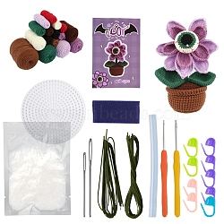 DIY Pot Plant Crochet Kits for Beginners, including Polyester Yarn, Fiberfill, Crochet Needle, Yarn Needle, Support Wire, Stitch Marker, Mixed Color, Package Size: 23x16.8cm(WG11810-04)