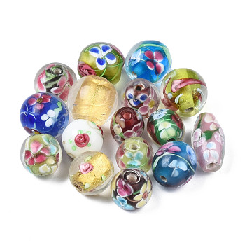Handmade Lampwork Beads, Mixed Shapes, Mixed Color, 10.5~18.5x9.5~14mm, Hole: 1.6~2mm, about 24pcs/bag