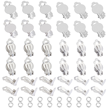 60Pcs 2 Size 304 Stainless Steel Clip-on Earring Findings, Clip on Earring Pads, Flat Round, with 100Pcs Open Jump Rings, Stainless Steel Color, 18~19.5x10~12x7~8.5mm, Hole: 3mm, 30Pcs/size