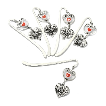 Alloy Hook Bookmarks, with Acrylic Beads, Wing & Heart Pendant Book Marker, Mixed Color, 130~131mm