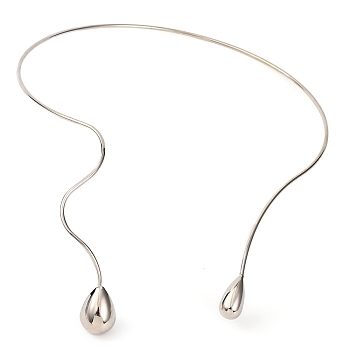 Brass Choker Necklaces, Lead Free & Cadmium Free, Teardrop, Platinum, Inner Diameter: 6.04 inch(15.35cm)