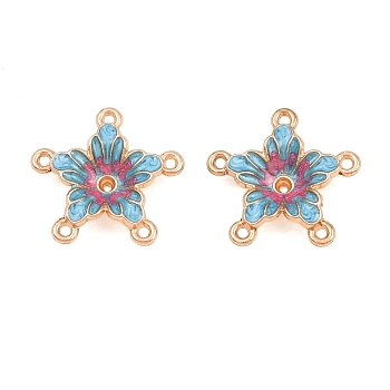 Alloy Enamel Chandelier Component Links, Flower, Light Gold, Deep Sky Blue, 17x17.5x4.5mm, Hole: 1.1mm