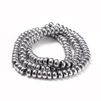 Electroplate Non-magnetic Synthetic Hematite Beads Strands, Rondelle, Hematite Plated, 5.5~6x3mm, Hole: 1mm, about 127pcs/strand, 15.7 inch(40cm)