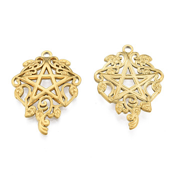201 Stainless Steel Pendants, Star, Real 18K Gold Plated, 35x24.5x3mm, Hole: 2mm