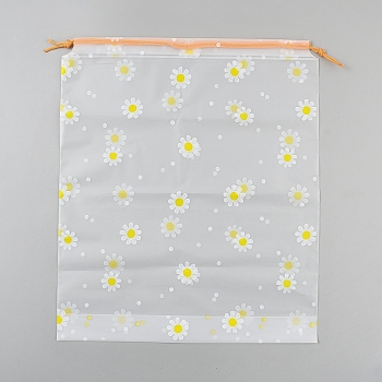 Flower Printed EVA Packing Pouches, Drawstring Bags, Rectangle, Yellow, 35x30x0.01~0.3cm