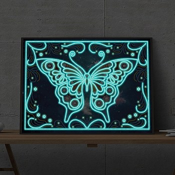 DIY Luminous Diamond Painting Kit, Including Glow in the Dark Resin Rhinestones Bag, Diamond Sticky Pen, Tray Plate and Glue Clay, Butterfly, 300x400mm