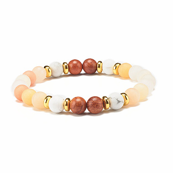 Natural Aventurine & Wood Round Beaded Stretch Bracelet, Gemstone Jewelry for Women, Pink, Inner Diameter: 2-1/4 inch(5.7cm)