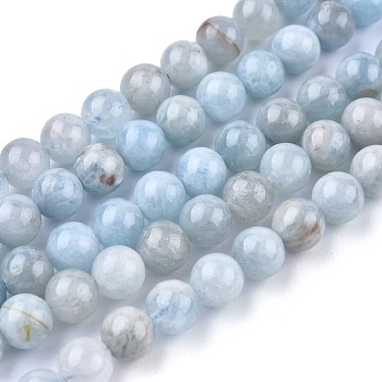 Natural Aquamarine Beads Strands, Round, Grade AB, 6mm, Hole: 0.7mm, about 62pcs/Strand, 15.5 inch(39cm)