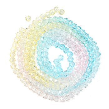 Transparent Glass Beads Strands, Faceted(32 Facets), Round, Light Sky Blue, 4~4.5mm, Hole: 1mm, about 90~95pcs/strand, 13.98''(35.5cm), 2 Strands/set