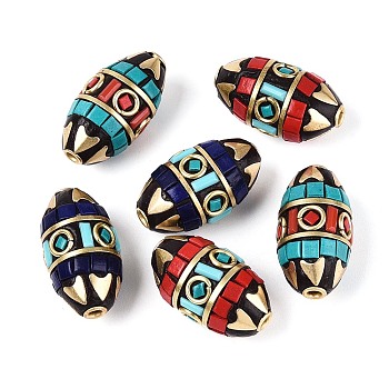 Handmade Indonesia Beads, Barrel, with Resin & Unplated Brass Findings, Mixed Color, 23.5~25x13~14mm, Hole: 1.8mm