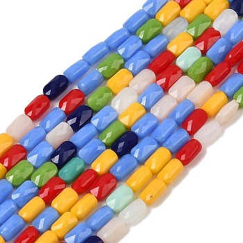 Opaque Glass Beads Strands, Rectangle, Faceted, Colorful, 7x4.5x3.5mm, Hole: 0.9mm, about 79~80pcs/strand, 21.65''~22.24''(55~56.5cm)