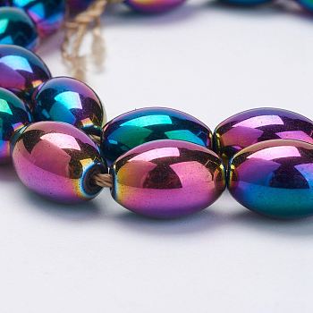 Electroplate Magnetic Synthetic Hematite Strands, Oval, Grade A, Multi-color Plated, 8x12mm, Hole: 1mm, about 34pcs/strand, 16.61 inch