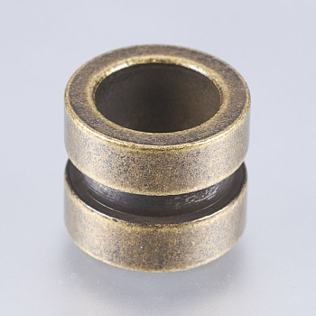 304 Stainless Steel Beads, Large Hole Beads, Column with Groove, Antique Bronze, 10x8mm, Hole: 6.5mm