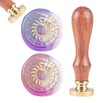 CRASPIRE Brass Wax Seal Stamp, with Natural Rosewood Handle, for DIY Scrapbooking, Sun Pattern, Stamp: 25mm, Handle: 83x22mm, Head: 7.5mm
