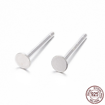 925 Sterling Silver Stud Earring Findings, Earring Posts with 925 Stamp, Silver, 11.5mm, tray: 3mm, Pin: 0.8mm