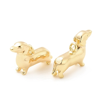 Brass Charms, Dog Charm, Real 18K Gold Plated, 10x4x16mm, Hole: 1.4mm