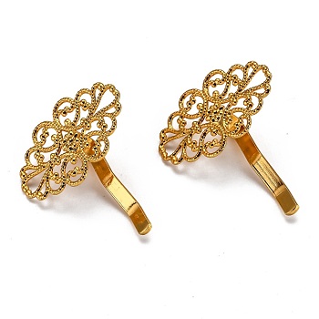 Iron Hair Findings, Pony Hook, Ponytail Decoration Accessories, Fit for Brass Filigree Cabochons, Golden, 37x31.5x12mm