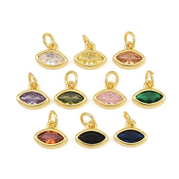 Brass Pave Cubic Zirconia Charms, Horse Eye Charms, Single Stone Charms, Long-Lasting Plated, Rack Plating, Cadmium Free & Lead Free, Golden, Mixed Color, 8x9.5x2.5mm, Hole: 3.5mm