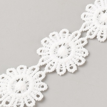 Polyester Lace Ribbon, Flower, for Clothes Accessories, White, 7/8 inch(22mm)