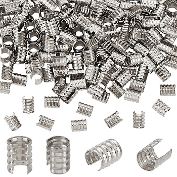 AHADERMAKER 200Pcs Iron Folding Crimp Ends, Column, Platinum, 7x5mm, Inner Diameter: 4.5mm