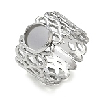 304 Stainless Steel Cuff Ring Components, Round Bezel Pad Ring Setting, Stainless Steel Color, 13mm,18mm, Tray Size: 8mm(SA-CBA37BC-14A-P)
