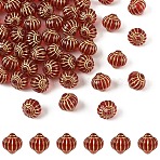 60Pcs Plating Acrylic Beads, Metal Enlaced, Lantern, Red, 14x13.5mm, Hole: 1.6mm(OACR-YW0003-92)