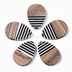 Resin & Walnut Wood Pendants, Opaque, Waxed, Teardrop, Black, 24.5x17x3.5mm, Hole: 2mm(X-RESI-T035-12)