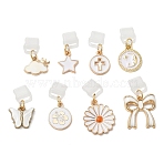 8Pcs Plastic Mobile Dustproof Plugs, with Alloy Enamel Pendants, Mixed Shapes, Golden, White, 22~31mm(HJEW-BM00043)