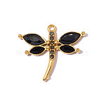 304 Stainless Steel Pave Cubic Zirconia Pendants, Dragonfly Charm, Real 18K Gold Plated, Ion Plating(IP), Long-Lasting Plated, Black, 19x16mm,Hole:1mm(STAS-OY014-52G)