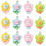 40Pcs 4 Styles Opaque Resin Pendants, Animal Flower Charm, with Platinum Tone Iron Loops, Mixed Color, 25~27.5x18~19.5x7~8.5mm, Hole: 2mm, 10pcs/style(RESI-CJ0002-85)