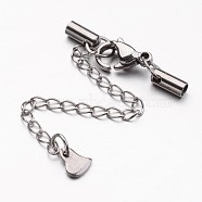 304 Stainless Steel Chain Extender, with Cord Ends and Lobster Claw Clasps, Heart Charm, Stainless Steel Color, 30mm, Hole: 2mm(FIND-JF00080-02)