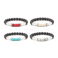 Natural Lava Rock & Opalite & Gemstone Stretch Bracelet, Essential Oil Jewelry for Women, Inner Diameter: 2-1/8 inch(5.4cm)(BJEW-JB07712)