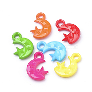 Opaque Acrylic Pendants, Star & Moon, Mixed Color, 20x14x4mm, Hole: 3mm, about 1280pcs/500g(SACR-Q190-78)