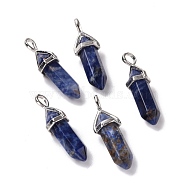 Natural Sodalite Pendants, Faceted, with Platinum Tone Brass Findings, Lead free & Cadmium Free, Bullet, 27~30x9~10x7~8mm, Hole: 4x3mm(G-K329-41P)