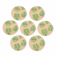 Cellulose Acetate(Resin) Pendants, Tropical Leaf Charms, 3D Printed, Flat Round, Monstera Leaf Pattern, PeachPuff, 38.5x2.5mm, Hole: 1.5mm(KY-S163-016)