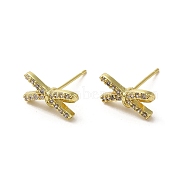 Rack Plating Brass & Cubic Zirconia Stud Earring Findings, Lead Free & Cadmium Free, Long-Lasting Plated, Bowknot, Real 18K Gold Plated, 7x14mm, Hole: 1.4mm, Pin: 12x1mm(KK-G487-09G)