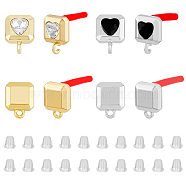 24Pcs 4 Styles Rack Plating Alloy Stud Earring Findings, with Rhinstone & 925 Sterling Silver Pins & Loops, Square & Square with Heart, with 30Pcs Plastic Ear Nuts, Platinum & Light Gold, 4~14x4~10x4~4.5mm, Hole: 0.5~2mm, Pin: 0.6mm, 6Pcs/style(FIND-FH0006-95)