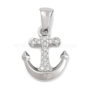 304 Stainless Steel Micro Pave Cubic Zirconia Pendants, Anchor Charm, Stainless Steel Color, 17.5x14.5x3mm, Hole: 3x6mm(STAS-D112-03P-04)