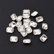 Glass Rhinestone Cabochons, Pointed Back & Silver Back Plated, Rectangle, Crystal, 8x6x3mm(GGLA-P002-01C-07)