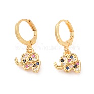 Brass Micro Pave Cubic Zirconia Dangle Hoop Earrings , Cross, Colorful, Golden, 23.5mm, Pin: 0.9mm(EJEW-F233-03G)