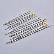 Iron Hand Sewing Needles, Platinum & Golden, 38~50x0.6~1mm, Hole: 0.3x1.5~4mm, about 16pcs/bag(NEED-T001-01)