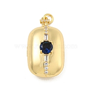 Brass Cubic Zirconia Locket Pendants, Photo Frame Charms, with Jump Ring, Real 18K Gold Plated, Dark Blue, Rectangle, 32.5x20.5x14mm, Hole: 4mm, Inner Diameter: 26.5x17mm(KK-N254-93B-G)