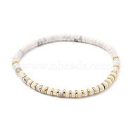 Natural Howlite Stretch Beaded Bracelets, with Electroplated Non-magnetic Synthetic Hematite Beads, Flat Round, Inner Diameter: 2-1/4 inch(5.8cm)(BJEW-JB05496-01)