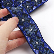 Ethnic Style Embroidery Polyester Ribbons, Jacquard Ribbon, Garment Accessories, Flower Pattern, Midnight Blue, 1-1/4 inch(33mm), about 7.44 Yards(6.8m)/Roll(FABR-PW0003-01F)