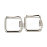 304 Stainless Steel Screw Carabiner Lock Charms, for Necklaces Making, Square, 20x20x2mm(STAS-C092-04A-P)