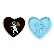 Valentine's Day Theme DIY Pendant Silicone Statue Molds, Resin Casting Molds, For UV Resin, Epoxy Resin Jewelry Making, Heart with Angel Pattern, Deep Sky Blue, 67x70x7mm, Hole: 3mm(DIY-C009-03I)