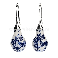 Gourd Porcelain Dangle Earrings, Rack Plating Brass Earrings for Women, Platinum, 50~51x16~17mm(EJEW-G398-03)